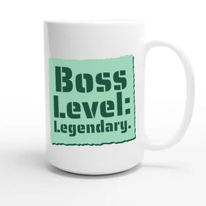 Boss Level: Legendary — cute 15oz white coffee mug