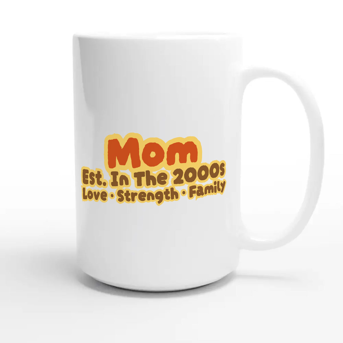 Mom • Est. In The 2000s • Love • Strength • Family — cute 15oz white coffee mug