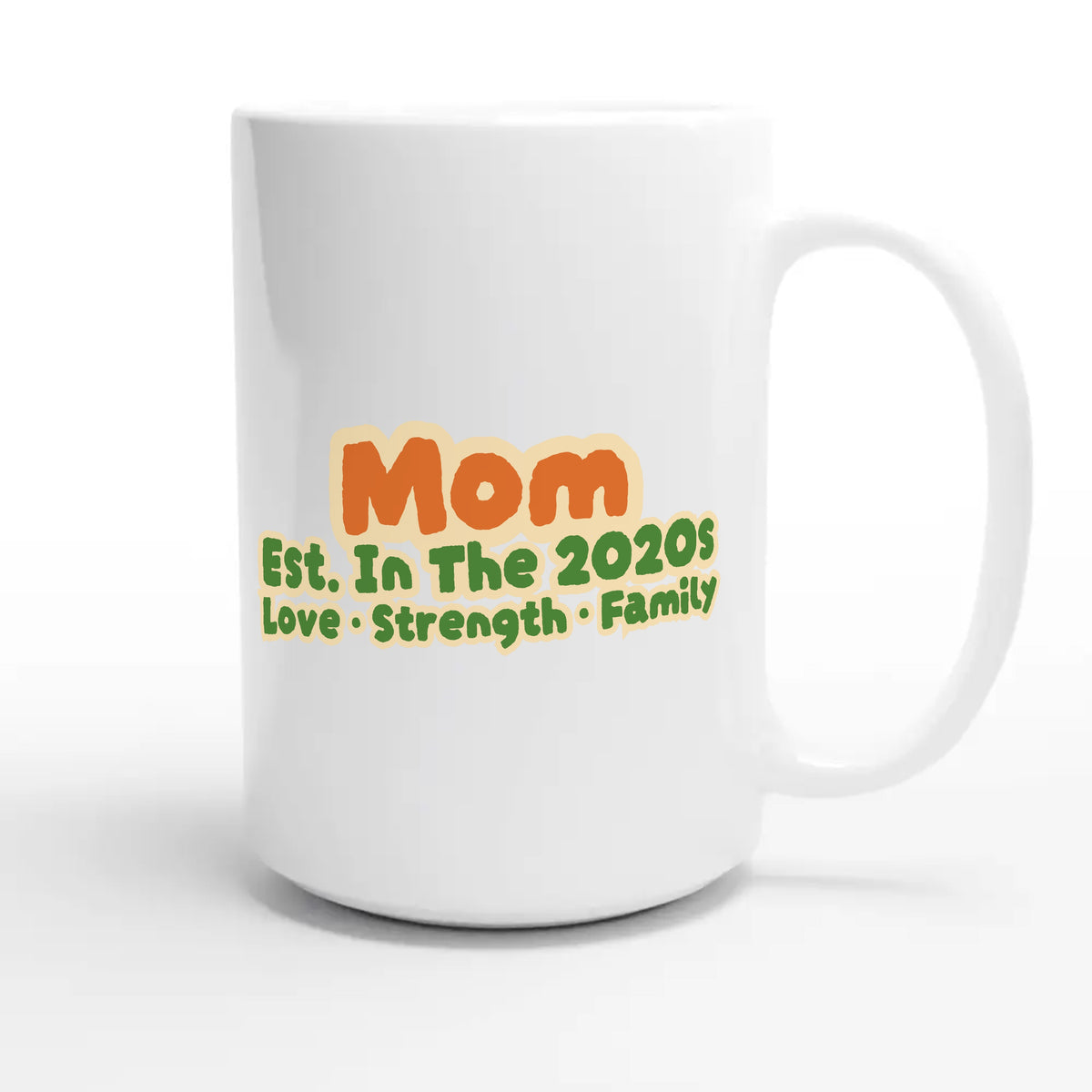 Mom • Est. In The 2020s • Love • Strength • Family — cute 15oz white coffee mug