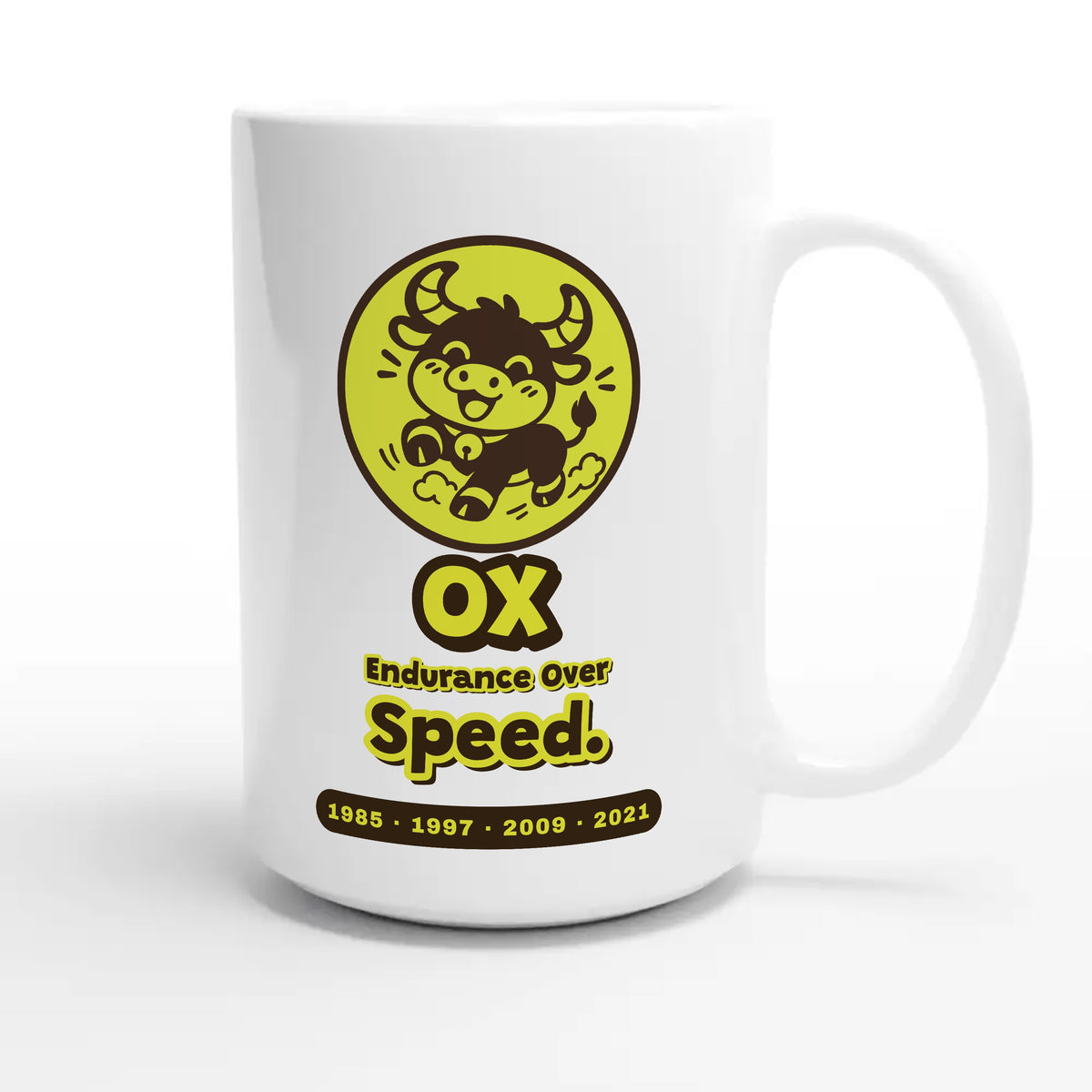 Ox • Endurance Over Speed — cute 15oz white coffee mug