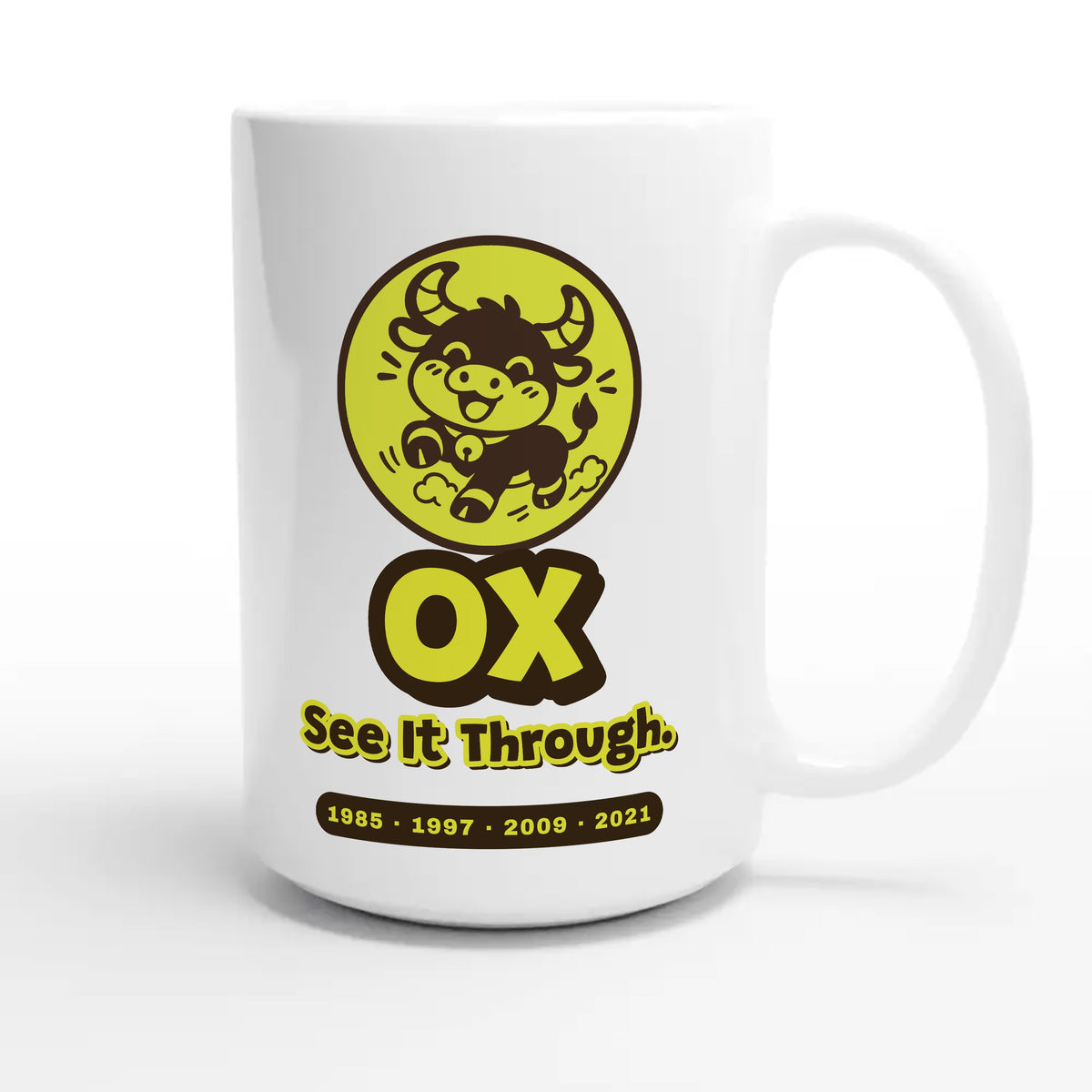 Ox • See It Through — cute 15oz white coffee mug