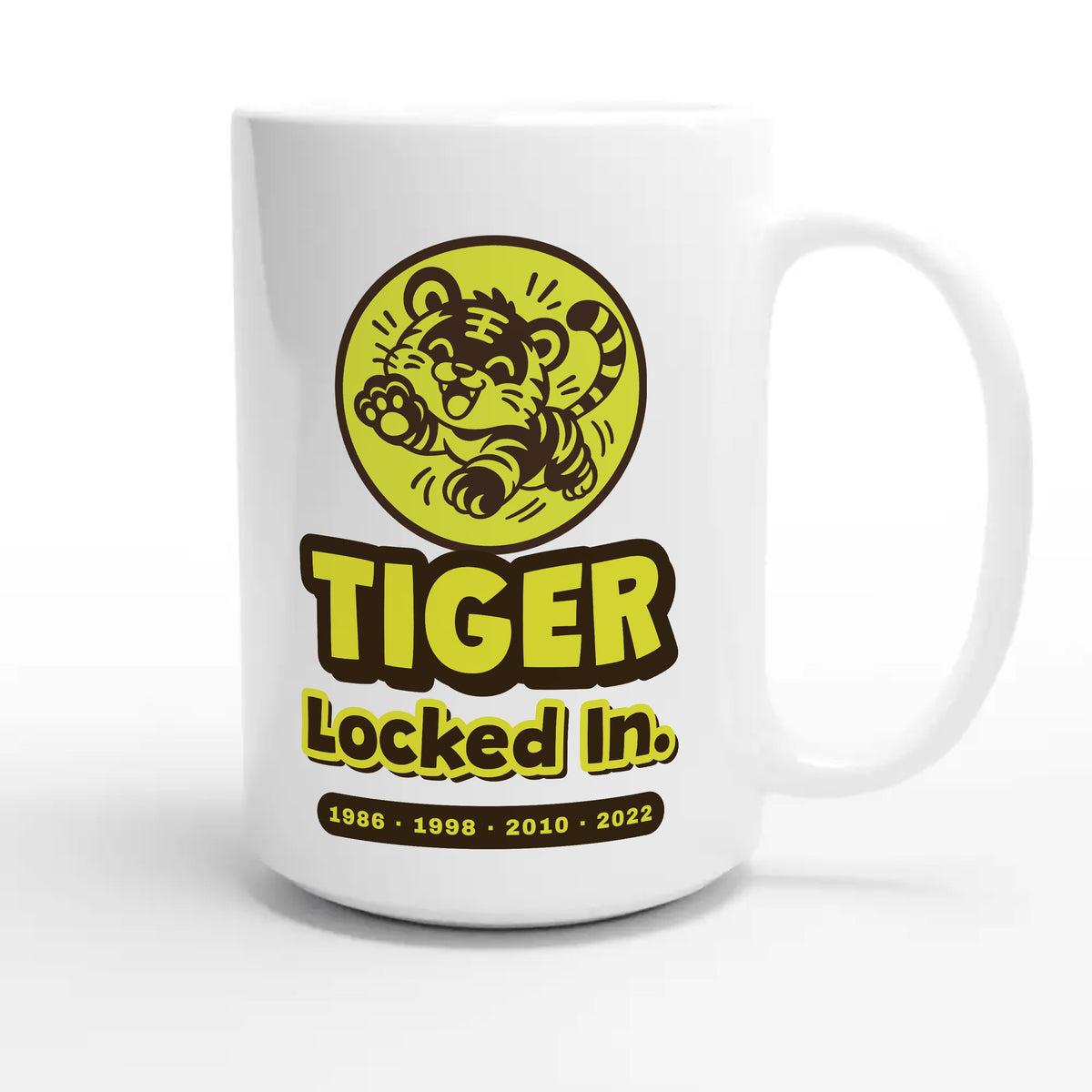 Tiger • Locked In — cute 15oz white coffee mug