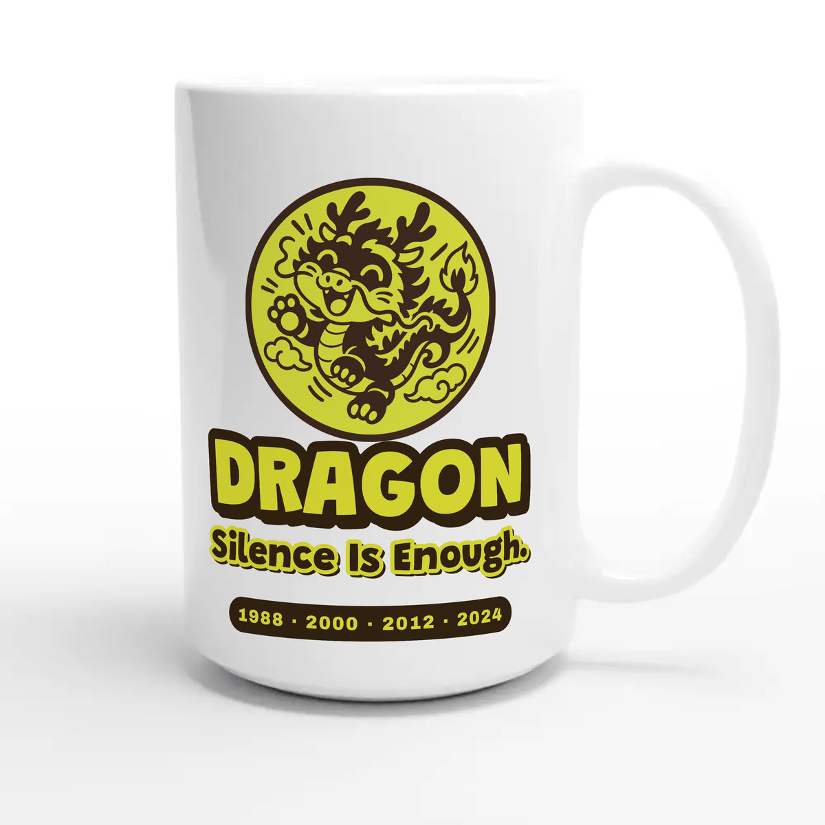 Dragon • Silence Is Enough — cute 15oz white coffee mug