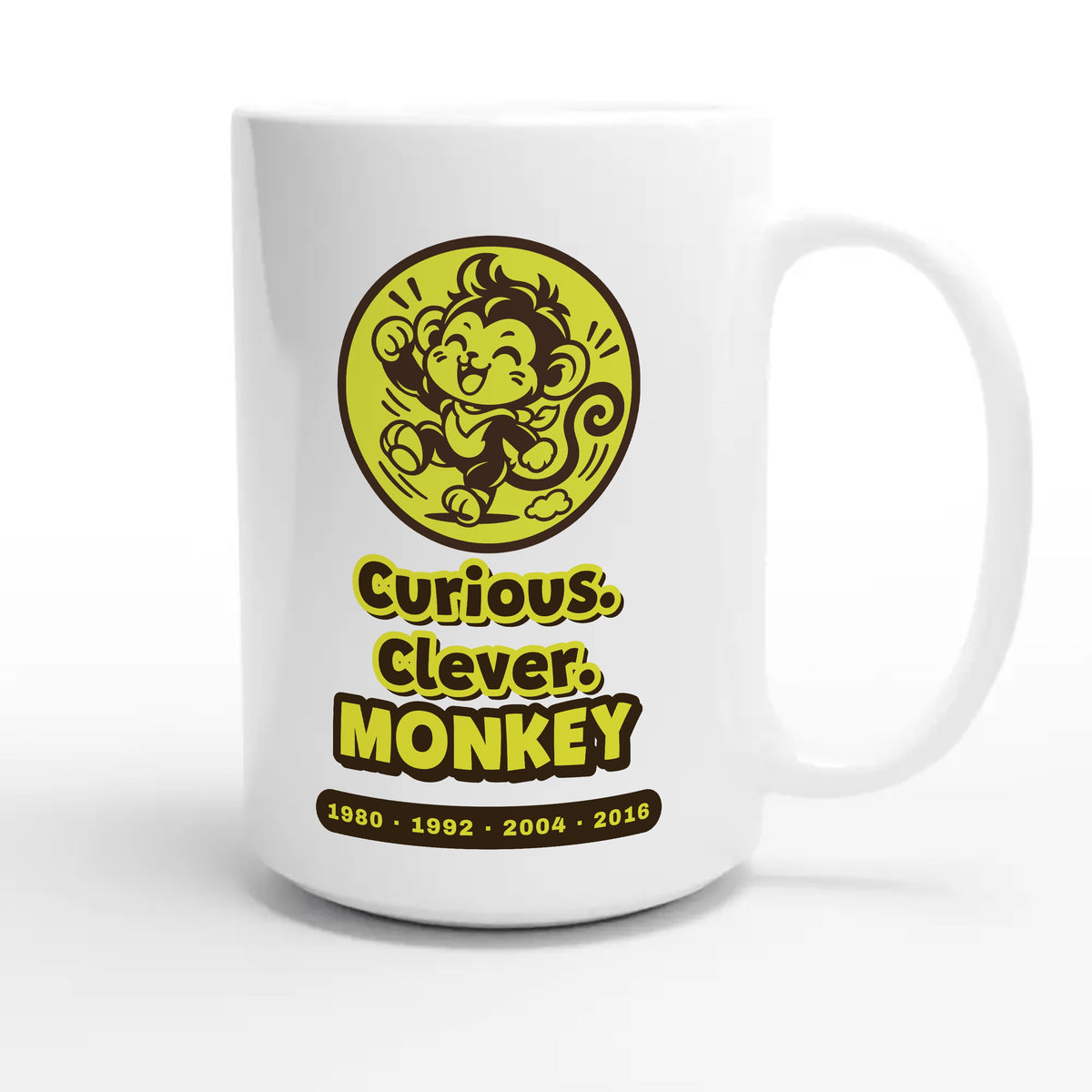 Curious. Clever. Monkey — cute 15oz white coffee mug