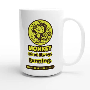 Monkey • Mind Always Running — cute 15oz white coffee mug