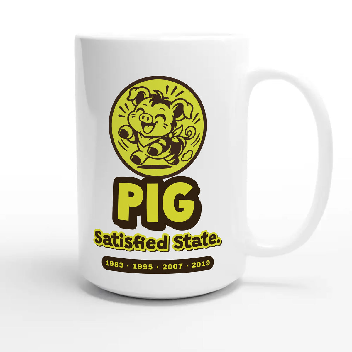 Pig • Satisfied State — cute 15oz white coffee mug